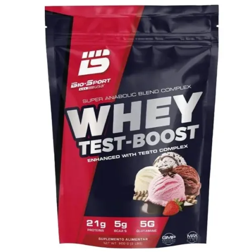 Whey Protein Concentrado Sabor Morango Test-Boost Bio Sport Usa 900G